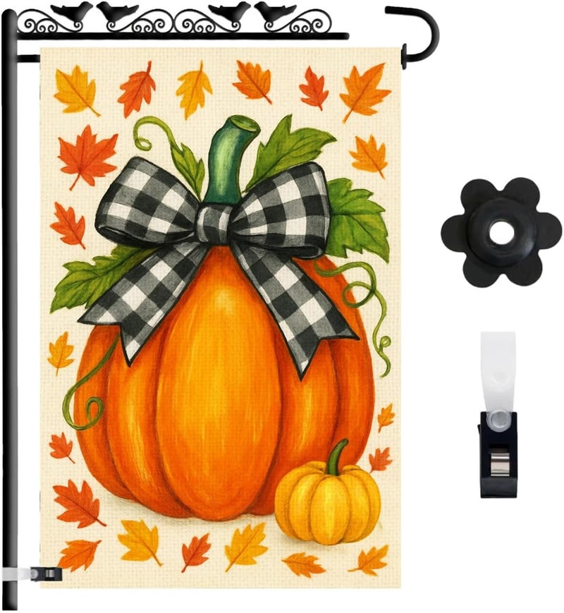 KarvePro Fall Pumpkin Garden Flag 12x18 Double Sided Burlap – Front Yard Flag for Outside, Weatherproof Autumn Outdoor Decor, Farmhouse Garden Flag Welcome, Vibrant Colors, Fade Resistant - Image 1